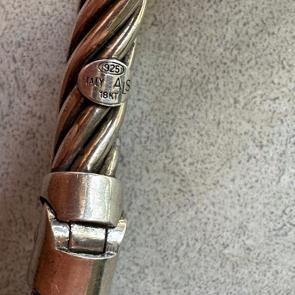 ALS Italy Sterling Silver & 18K Gold Cable Bangle Hinged Bracelet - Picture 10 of 14